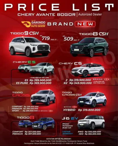 Pricelist Harga Chery babelan 2025